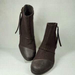 Toms Wedge Boots Zip Brown Comfort Casual Fashion Ankle Booties Womens Size 7